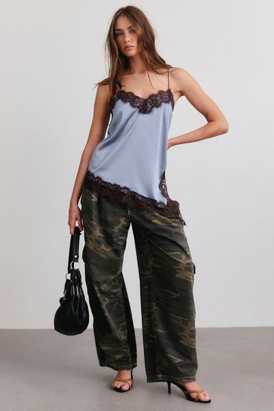 Kimchi Blue Serena Asymmetric Lace Trim Satin Cami