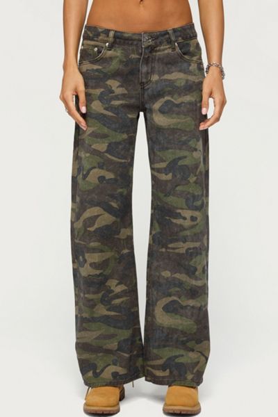 Edikted Soya Camo Low Rise Baggy Jeans