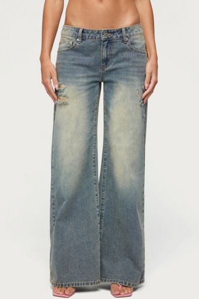 Edikted Noor Distressed Low Rise Baggy Jeans
