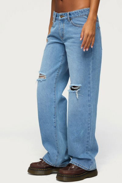 Edikted Juju Distressed Low Rise Baggy Jeans