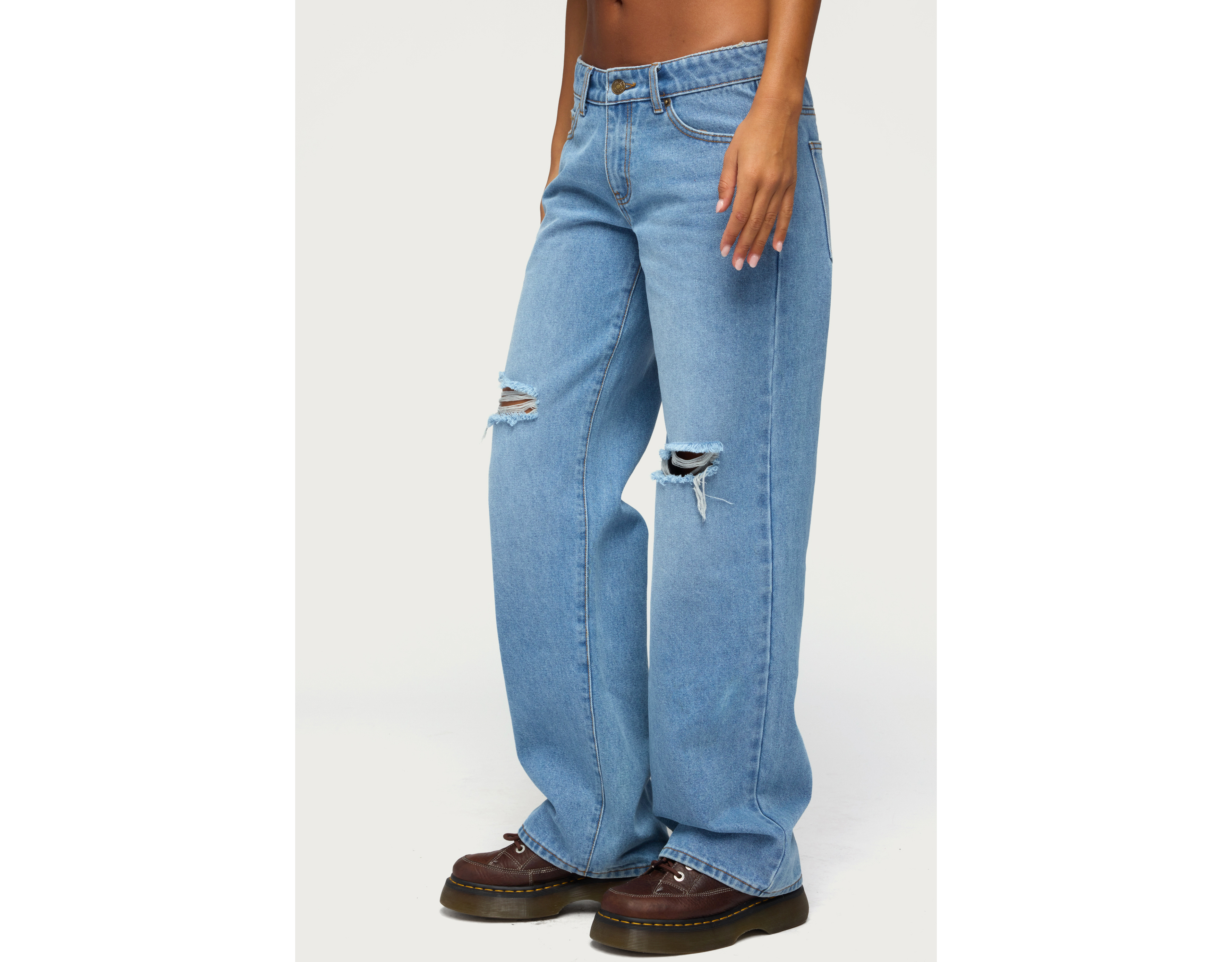 Edikted Juju Distressed Low Rise Baggy Jeans