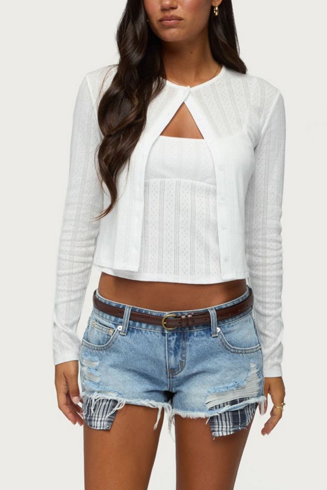 Edikted Catrine Plaid Pocket Denim Shorts #1