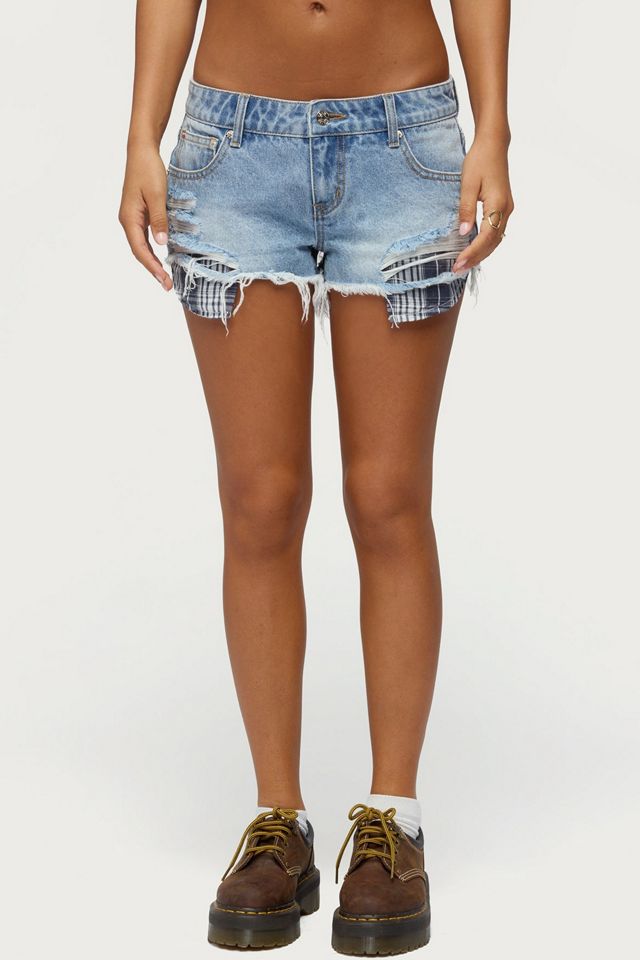 Edikted Catrine Plaid Pocket Denim Shorts #2