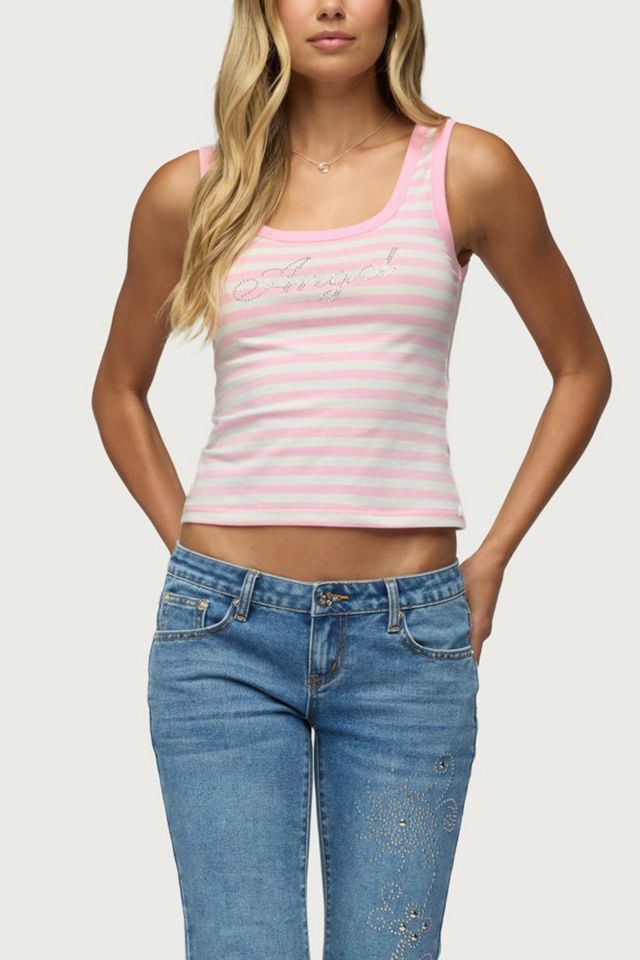 Edikted Angel Glow Rhinestone Striped Tank Top #1