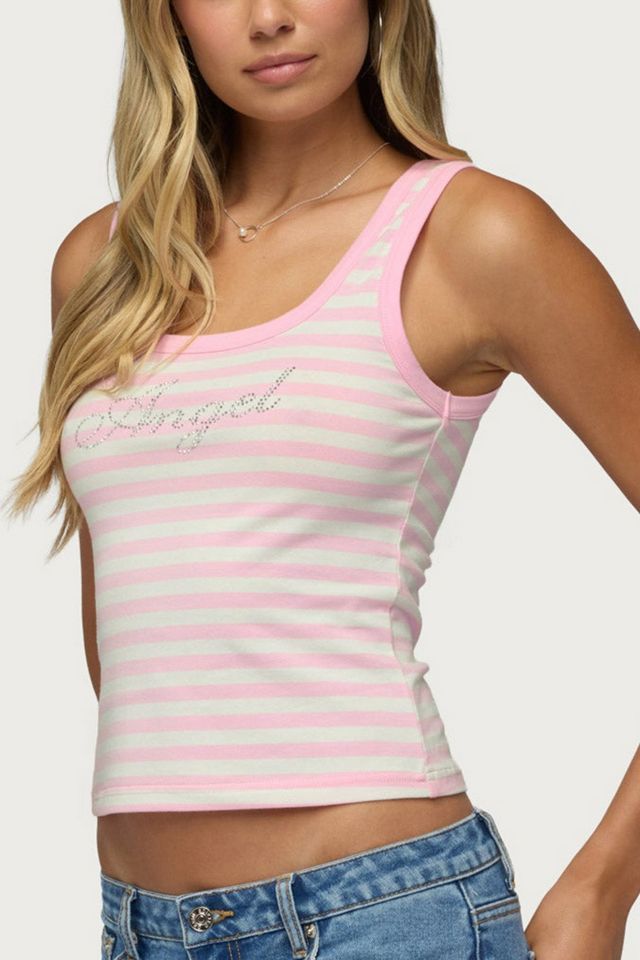Edikted Angel Glow Rhinestone Striped Tank Top #2