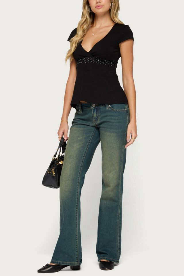 Edikted Indygo Polka Dot V Neck Top #1