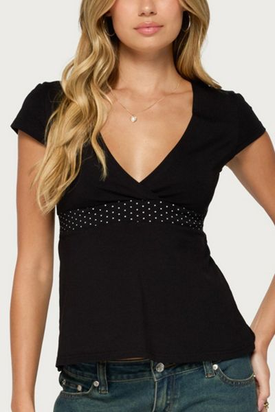 Edikted Indygo Polka Dot V Neck Top