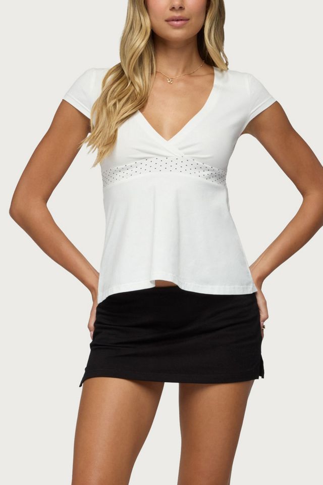 Edikted Indygo Polka Dot V Neck Top #1