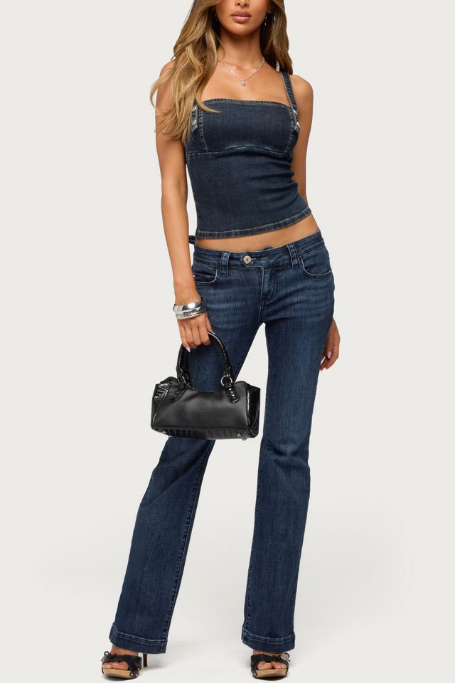 Edikted Koto Snap Button Stretchy Denim Top #3