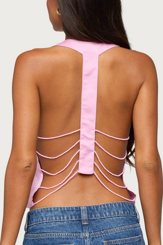Edikted Satin Effect Backless Bead Chain Top #1