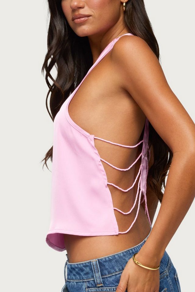 Edikted Satin Effect Backless Bead Chain Top #3