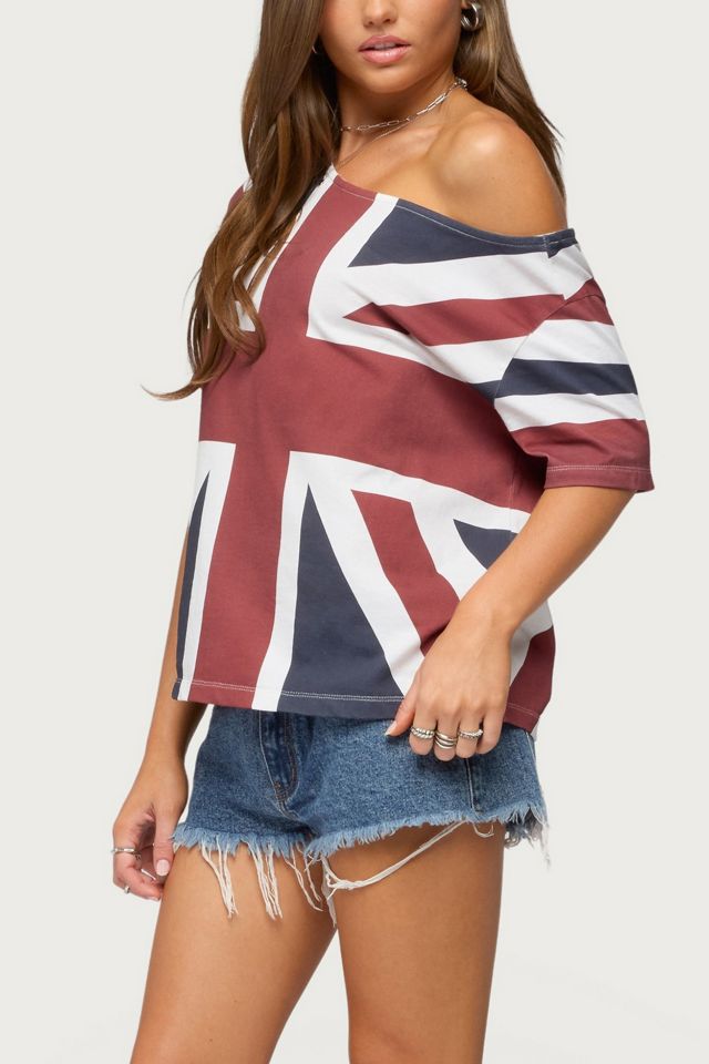 Edikted Union Jack Off Shoulder T Shirt #1