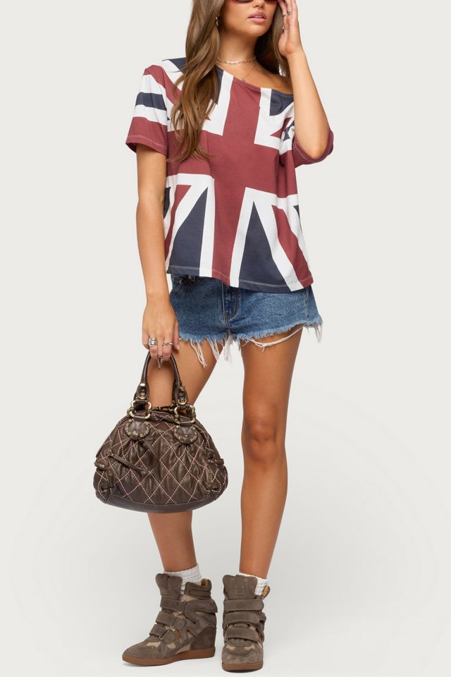 Edikted Union Jack Off Shoulder T Shirt #3