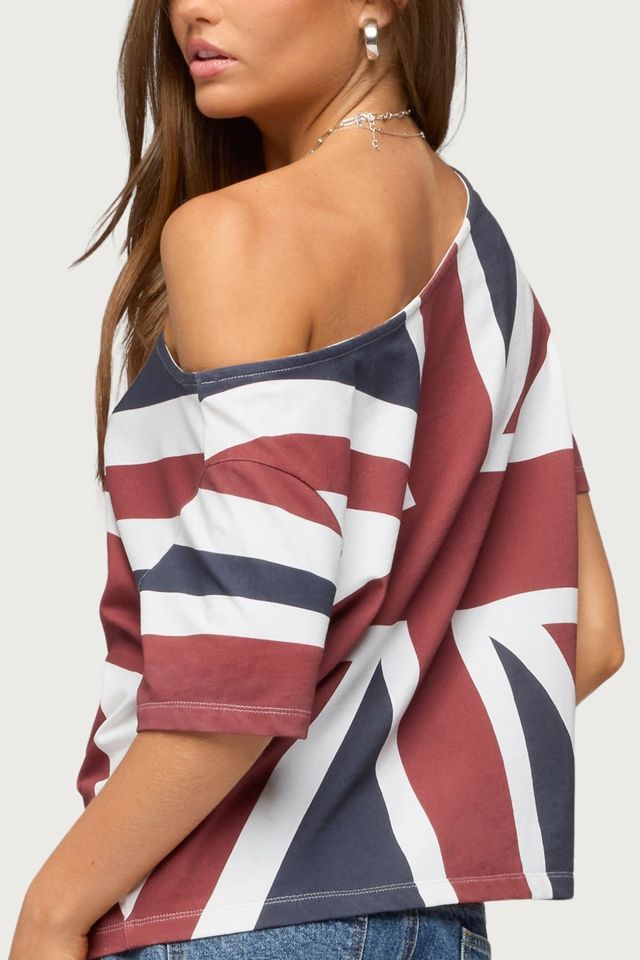 Edikted Union Jack Off Shoulder T Shirt #4