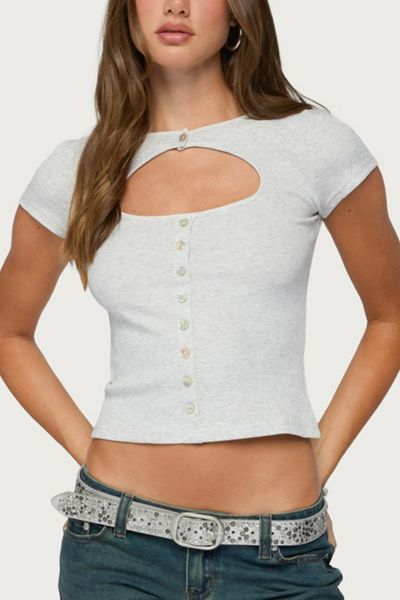 Edikted Tyla Button Up Keyhole Cutout Top