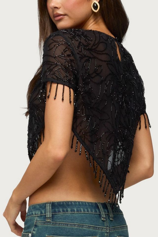 Edikted Yanna Beaded Fringe Poncho Top #4