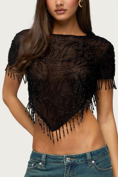 Edikted Yanna Beaded Fringe Poncho Top