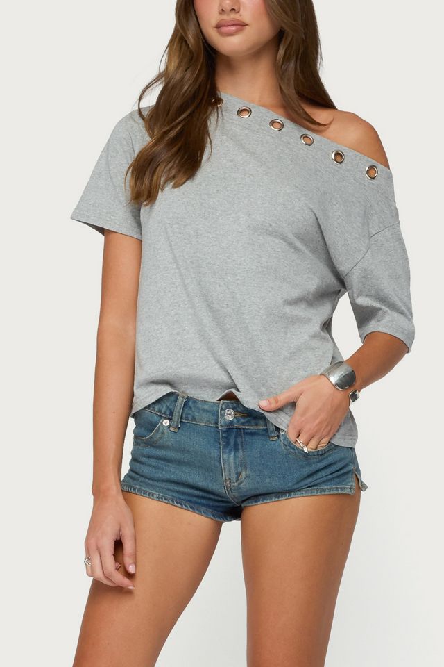 Edikted Leslee Grommet Off Shoulder T Shirt #1