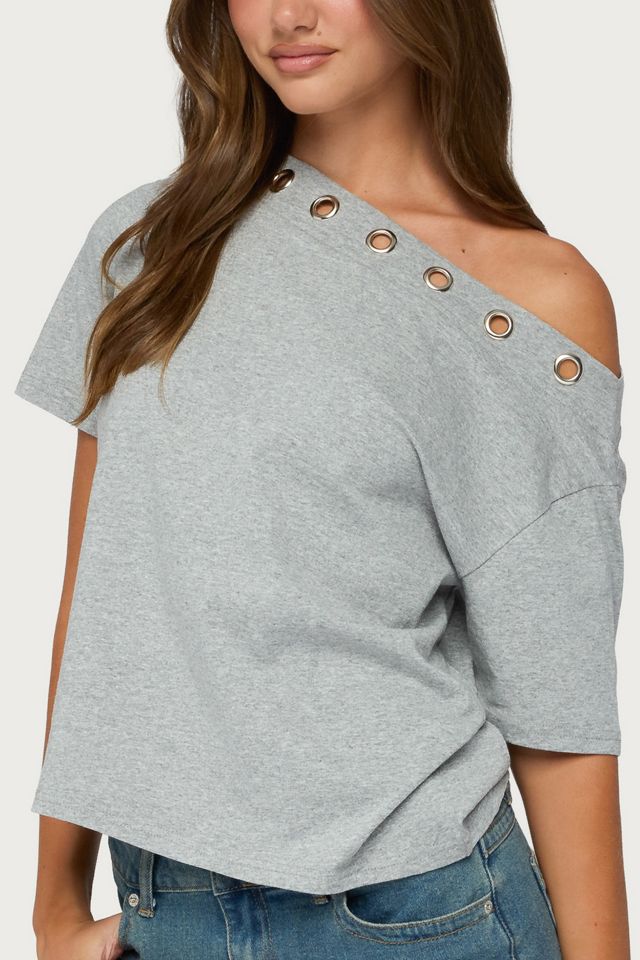 Edikted Leslee Grommet Off Shoulder T Shirt #2