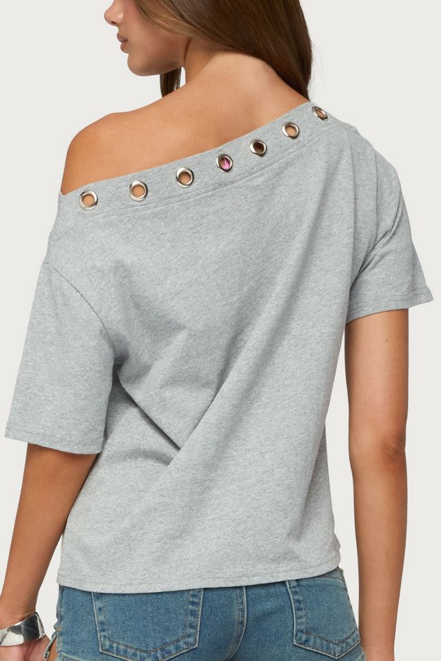 Edikted Leslee Grommet Off Shoulder T Shirt #4