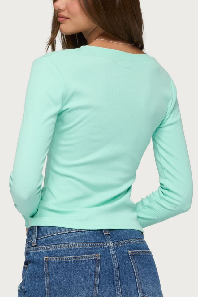 Edikted Yerin Long Sleeve Henley Ribbed Top #4