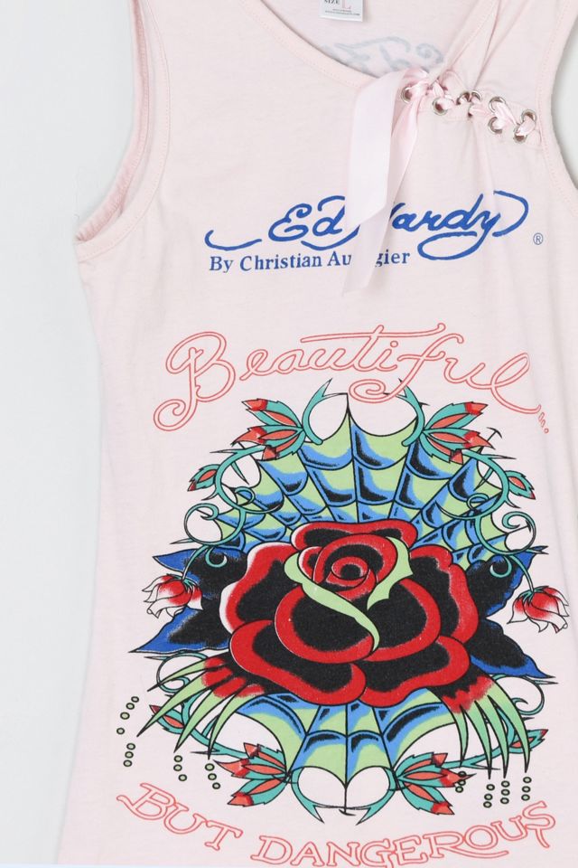 Vintage Y2k Ed Hardy Light Pink Printed Top with Satin Tie #2