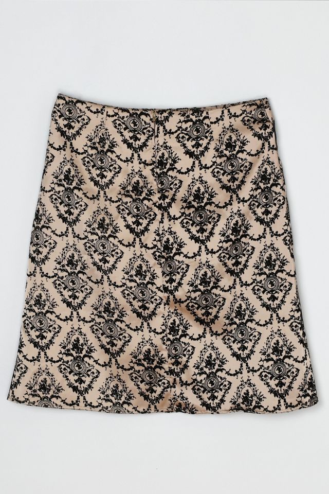 Vintage Y2k Beige Satin Skirt with Black Velvet Flocking #1