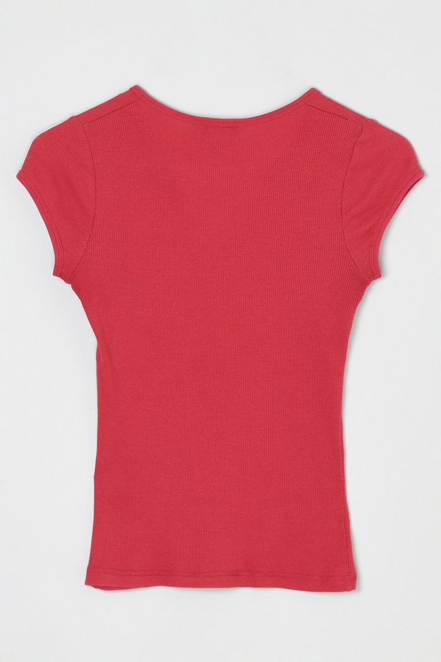Vintage Y2k Aberrombie & Fitch Cherry Red Buttoned Ribbed Tee #1