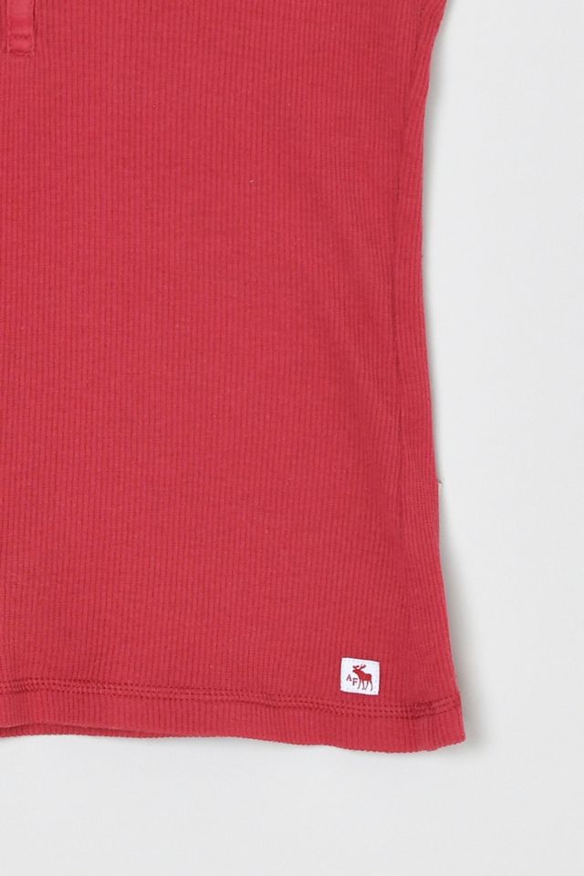 Vintage Y2k Aberrombie & Fitch Cherry Red Buttoned Ribbed Tee #3