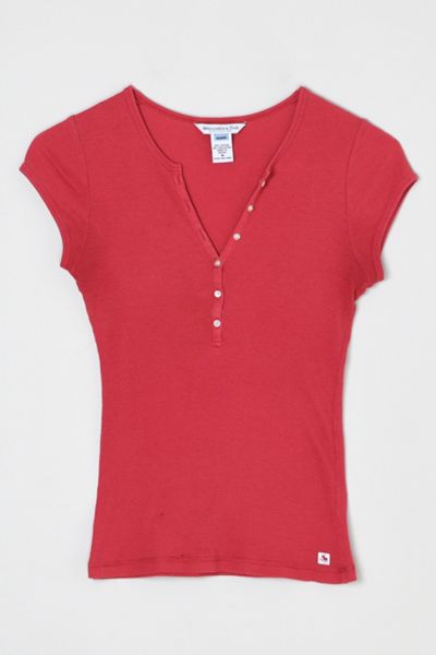 Vintage Y2k Aberrombie & Fitch Cherry Red Buttoned Ribbed Tee