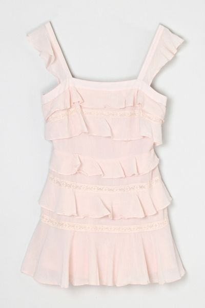 Vintage Y2k Lacy Tiered Light Pink Mini Dress