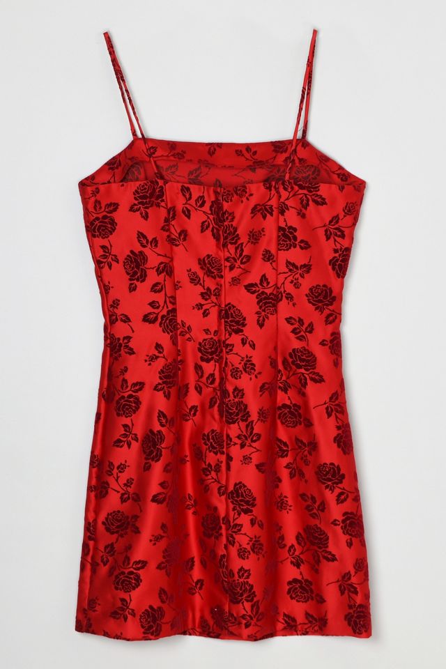 Vintage Y2k Red Flocked-Velvet Mini Dress #1