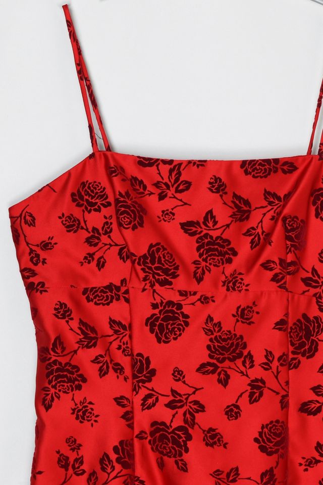 Vintage Y2k Red Flocked-Velvet Mini Dress #2
