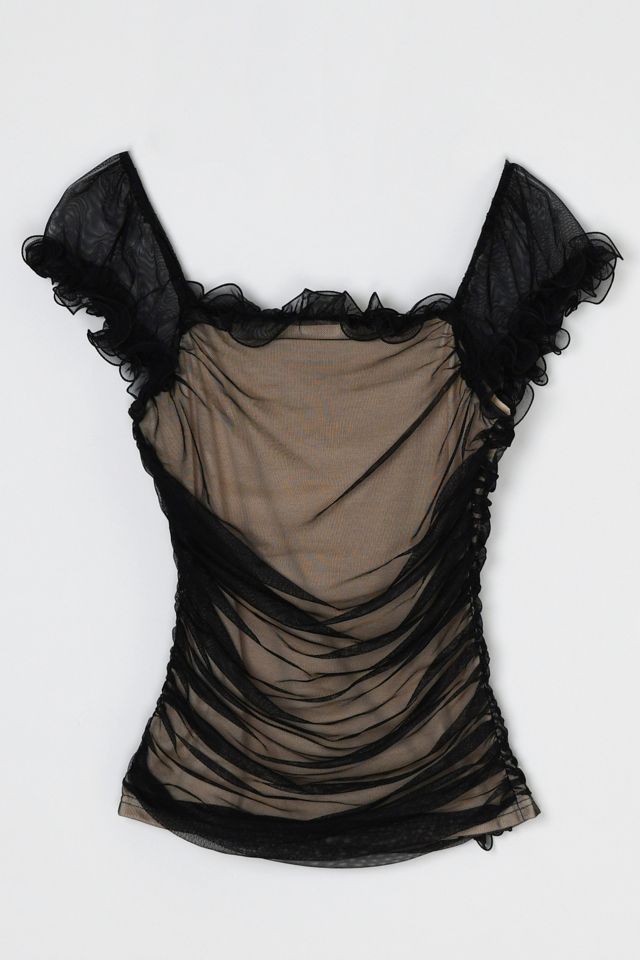 Vintage Y2k Black Ruched Mesh Top #1