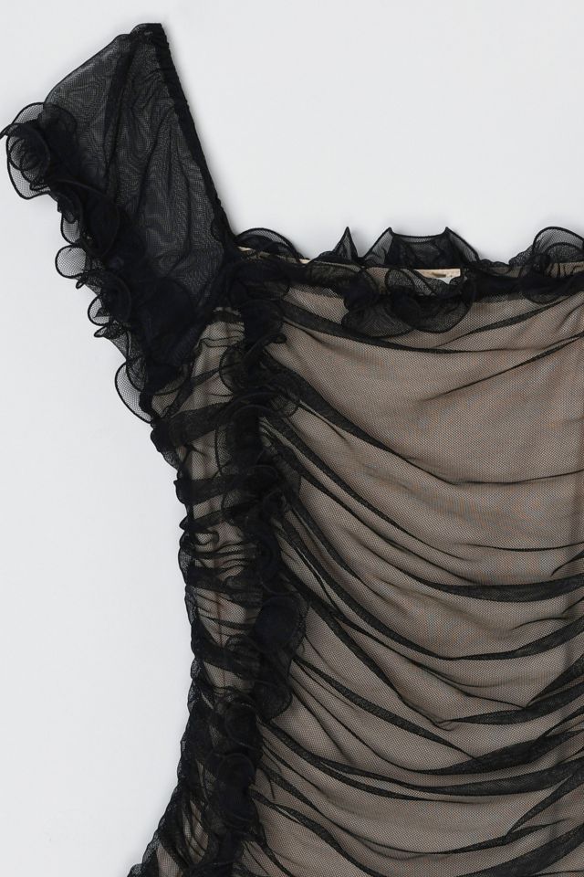 Vintage Y2k Black Ruched Mesh Top #2