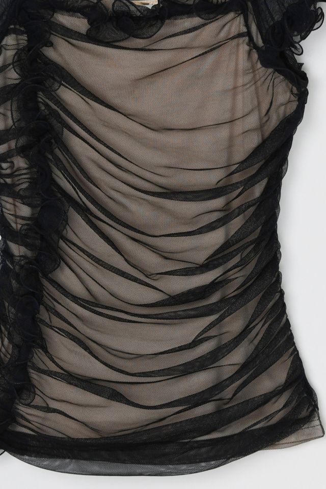 Vintage Y2k Black Ruched Mesh Top #3