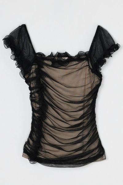 Vintage Y2k Black Ruched Mesh Top