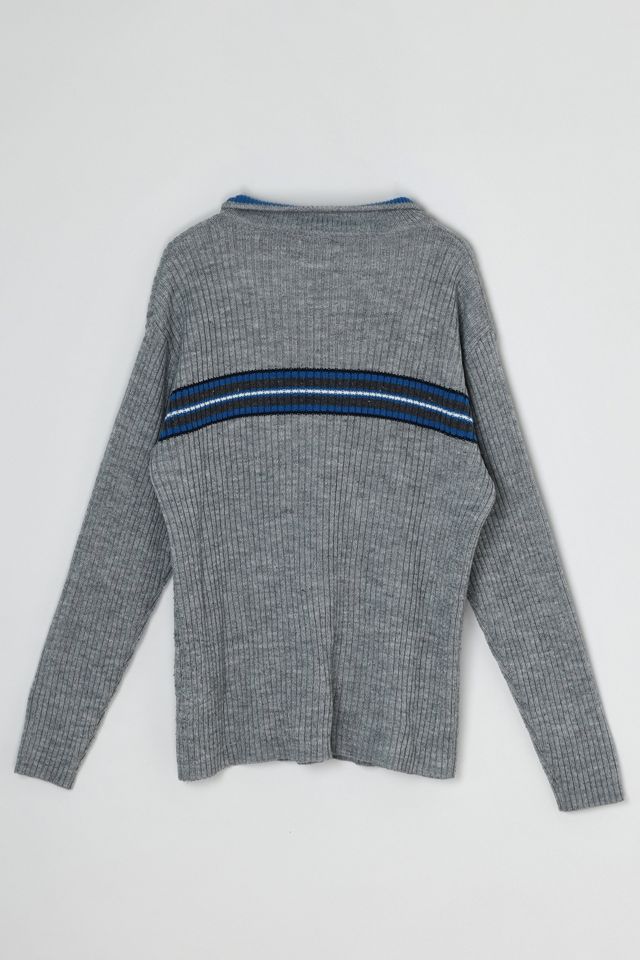 Vintage Y2k Gray & Blue Striped Quarter-Zip Sweater #1