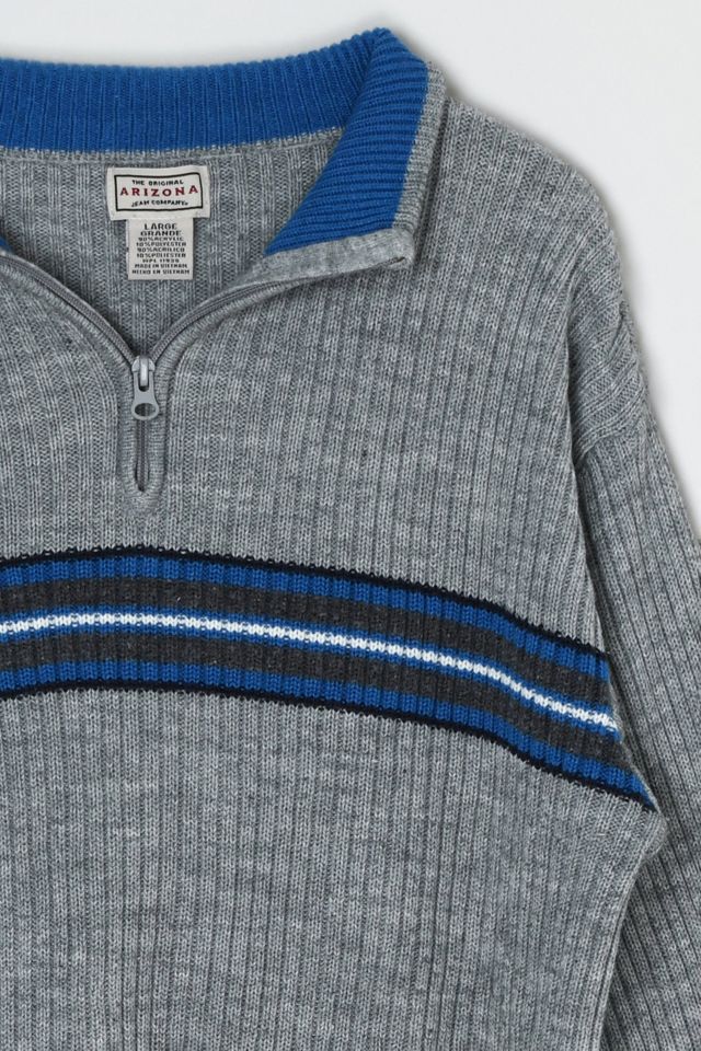 Vintage Y2k Gray & Blue Striped Quarter-Zip Sweater #2