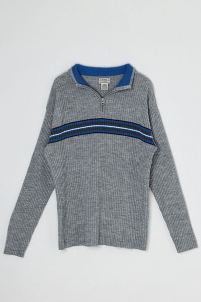 Vintage Y2k Gray & Blue Striped Quarter-Zip Sweater