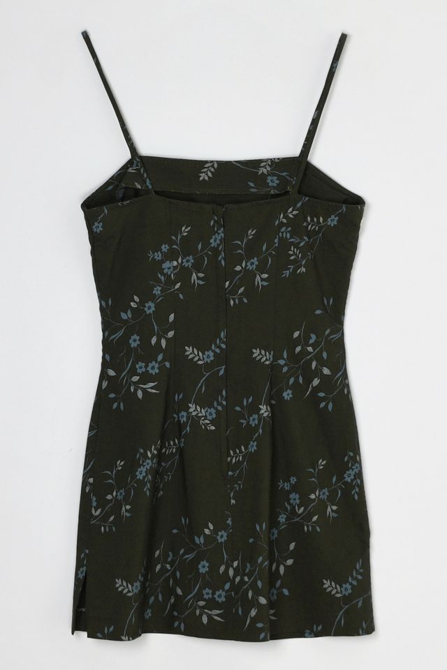 Vintage Y2k Dark Green Printed Mini Dress #1