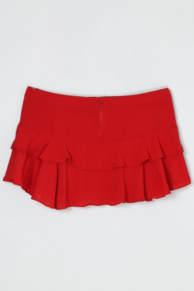 Vintage Y2k Red Chiffon Tiered Micro Mini Skirt with Tie #1