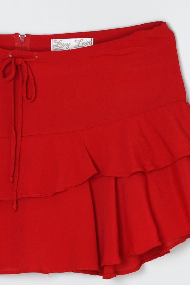 Vintage Y2k Red Chiffon Tiered Micro Mini Skirt with Tie #2
