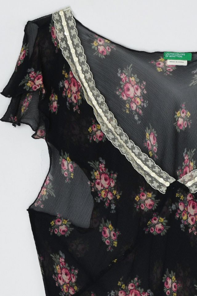 Vintage Y2k Benetton Sheer Printed Silk Top #1