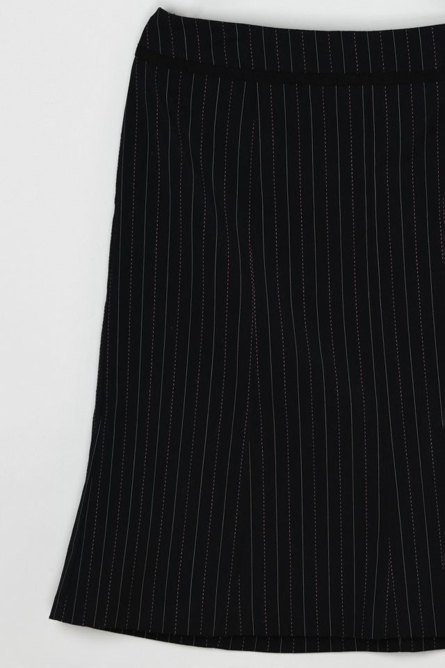 Vintage Y2k Black Midi Skirt with Pink & White Pinstripes #2