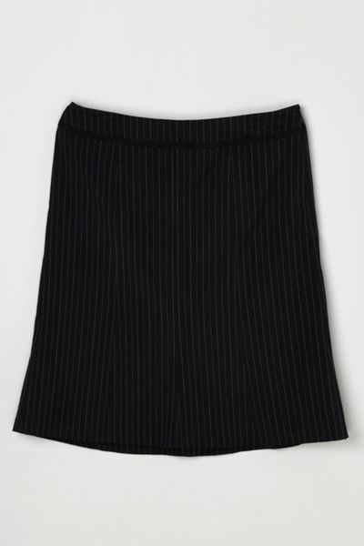 Vintage Y2k Black Midi Skirt with Pink & White Pinstripes