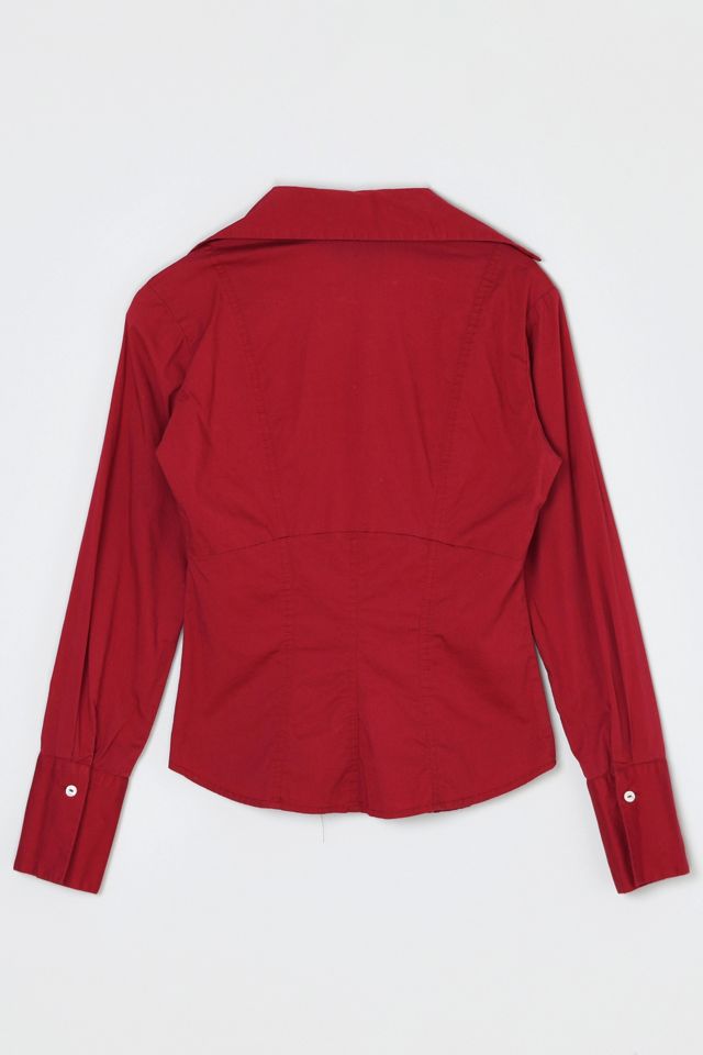 Vintage Y2k Dark Red Collared Top #1
