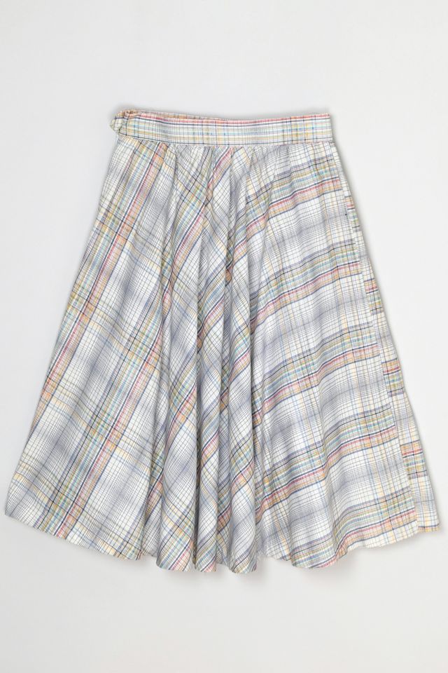 Vintage 1960s Plaid Cotton Midi Skirt with Tie #1