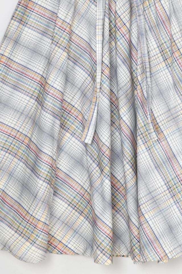 Vintage 1960s Plaid Cotton Midi Skirt with Tie #2