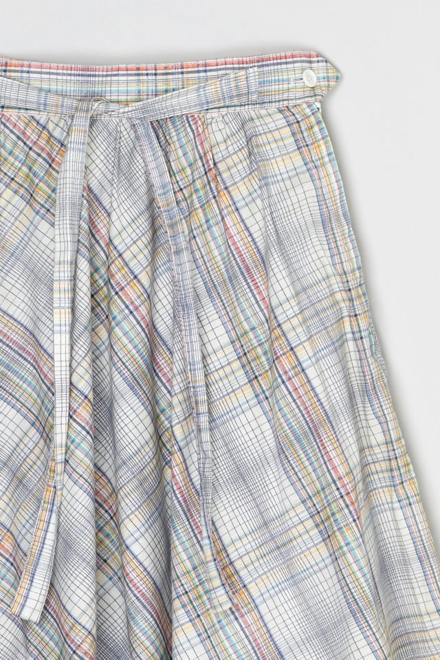 Vintage 1960s Plaid Cotton Midi Skirt with Tie #3